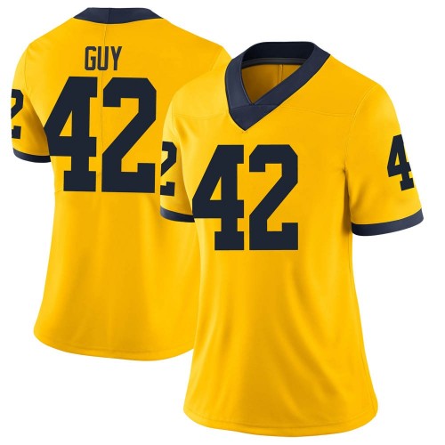TJ Guy Michigan Wolverines Women's NCAA #42 Maize Limited Brand Jordan College Stitched Football Jersey ANY6554UQ
